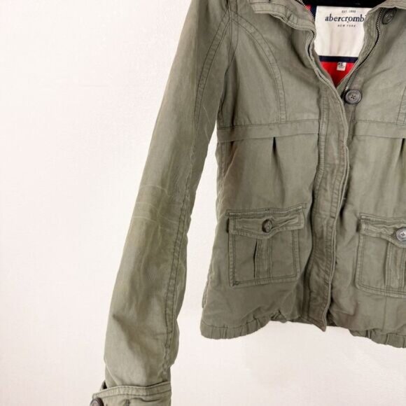 Vintage Y2K Abercrombie & Fitch Green Fur Green Canvas Utility Jacket Coat L - Picture 6 of 7